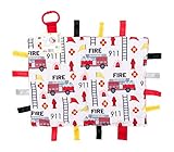 Sensory Baby Tag Blanket, Fire Fighter, Fire Rescue Squad Blanket 14x18 Lovey by Baby Jack & Co