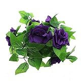壁掛け インテリア アンティーク 雑貨 造花 人工 フェイク 壁掛 グリーン 緑 植物 吊り人工の偽のバラの花 緑の葉 花輪 ホーム飾り用　結婚式用　紫