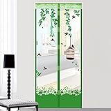 玄関網戸 虫よけ マグネット式ドアカーテン メッシュ 取付簡単 (100x210cm, 緑-1)