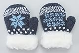 かわいい雪柄ミトン手袋　カフスボア付き　ネイビー