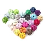 50pc Wooden Crochet Covered Beads Colour Mix Ball 16mm For Baby Teething Diy Necklace Mini Crochet B