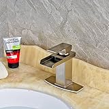 Senlesen Nickel Brushed Waterfall Bathroom Sink Vessel faucet Lavatory Mixer Tap Open Channel Water 