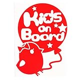 レッド（赤） Kids on board ヘアアクセ リボン付き ひよこ ヒヨコ 動物 ステッカー 窓ガラス シール キッズ イン ザ カー ※吸盤・マグ...