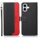 for iphone 16 Plus ケース 手帳型 for アイフォン 16 プラス 手帳 ケース 耐衝撃 ストラップ付き [RFIDブロッキング] カード収納人気 おしゃれ カードポケット 財布型携帯 ケース ブラック Rureu