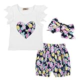 Ochine　幼児　女の子　Tシャツ+ショートパンツ+ヘッドバンド　コットンブレンド　花柄　上下２点セット　子供洋服　セットアップ 　誕生日　出産祝いに