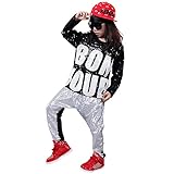 Girls Boysスパンコールヒップホップダンス衣装社交ダンスモダンジャズClothing Topパンツ 14 シルバー Aa