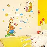 子供壁デカールステッカー、壁Lovely Moon Rabbitキリン壁Stickes取り外し可能な壁デカール子供の部屋装飾保育園デカールステッカー壁紙