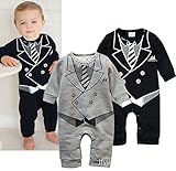 紳士スタイルブラックまたはグレー色の男の子の長袖・ジャンプスーツ・ロンパース (12-18M, 灰色)