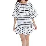 (マーシェル) Marshel マタニティ ぺプラム チュニック ホワイトXネイビー ボーダー 全3サイズ M