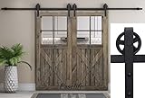 ヴィンテージストラップ工業ホイールスライドバーン木製ドアハードウェアトラックキット 10 Feet Double Door Kit ブラック BDH_01_02_305_2_1