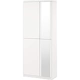 ぼん家具 靴箱 シューズボックス 下駄箱 大容量 幅75×奥行36.8×高さ182.5cm ミラー付き 最大56足 玄関収納 14段 可動棚 ホワイト