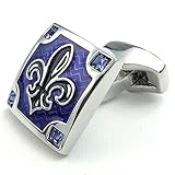 KONOV ジュエリー ファッション アクセサリー メンズ カフス, カフスボタン, セット, フルールドリス ユリ 広場 四角 正方形, ジルコニア ダイヤ, 合金, カラー