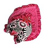 Onyx Arrow Baby Blanket, Pink Silver Retro Flower Cotton Print, Hot Pink Minky Dot, Satin Ruffle Tri