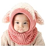 [HKH] キッズ ニット 帽 ネックウォーマー うさ耳 ニット帽 赤ちゃん ベビー 帽子 防寒 子供 衣装 (ピンク)