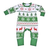 ベビーロンパース　カバーオール　長袖　クリスマス　赤ちゃん　新生児　女の子　男の子　出産祝い　プレゼント　可愛い　お洒落　綿 (80, グリーン)