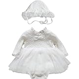 S'Mベビー服新生児女の子ドレスbabyロンパース結婚式フォーマルセレモニー女の子カバーオール幼児 帽子二点セット長袖無地フリルチュール出産祝い退院祝い宮参りドレスホワイト S'M(エスエム） (80, NO2)