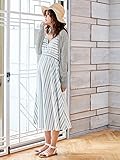 Angeliebe エンジェリーベ マタニティ ワンピース 授乳しやすい カップ付き ストライプ フレア ワンピ 妊婦服 産前 産後 フリー ブルー × ホワイト 22058 22058200