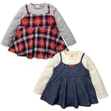 (ネイビー/90cm)ベビー服 女の子 Tシャツ 長袖 Moujonjon ムージョンジョン 重ね着風 キャミソール 起毛チェック デニム風 女児 ベビー