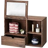 カントリー調ミニラック ( ソーレ ガラスワイドラック ) 木製 波板ガラス 引き出し収納付き LFS-498BR ブラウン