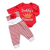 SOBABY ベビー 女の子 長袖 ロンパース＆ボーダーパンツ&花ヘアバンドの3点セット (90/12-18ヶ月, レッド)
