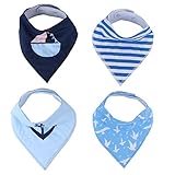 ４枚セット　カラフル　幼児　赤ん坊　三角 スナップ サイズ調整可能 バンダナ 型 スナップ 式コットン スタイ エプロン　タオル　ユニセックス　セーリング/鳥/横ストライプ/船アンカーパターン