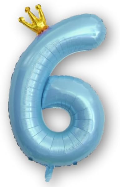 La Kissa バルーン 数字 バースデー 誕生日 飾り付け 風船 王冠付き クラウン 40インチ 大きい ストロー付 ナンバーバルーン 約90cm 記念日(王冠ブルー,6) - 1