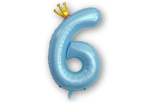La Kissa バルーン 数字 バースデー 誕生日 飾り付け 風船 王冠付き クラウン 40インチ 大きい ストロー付 ナンバーバルーン 約90cm 記念日(王冠ブルー,６)