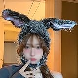 NERVUP ウサギ かぶりもの クリスマス 兎耳 帽子 うさぎ うさ耳 かわいい うさぎの被り物 防寒 子供 大人 新年 仮装 撮影 小道具 コスプレ プレゼント サイズは調節可能 ハロウィン (グレー（裏側ピンク）)