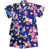 甚平 ベビー 女の子 綿100% 日本製生地 じんべい スーツ上下 祭 子供甚平 朝顔/紺-9979 95cm