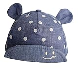 Plus Nao(プラスナオ) ベビーキャップ 帽子 つば付き 赤ちゃん 子供用 キッズ 男の子 女の子 水玉柄 耳つき カジュアル 日よけ UV紫外線対 - ネイビー