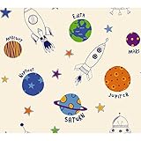 York Wallcoverings BS5385 Room To Grow Rocket Space Wallpaper, Cream/Bright Orange/Yellow/Purple/Gre