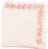 Knitted Pink Cotton Matching Blanket Trimmed with Chiffon Roses by Bubu