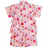 甚平 ベビー 女の子 綿100% 日本製生地 じんべい スーツ上下 祭 子供甚平 水玉/ピンク-9815 90cm