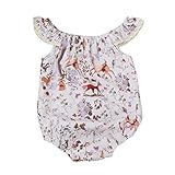 Lutents ベビー服 ロンパース カバーオール フリル袖 鹿柄 レース飾り 可愛い 女の子 カジュアル 快適 着心地良い 歩行服 パジャマ 新生児 出産祝いプレゼント