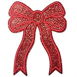 アイロンワッペン リボン 刺繍アップリケ レッド 12.9×10.3cm のり付き 9色 NYANDELMO ND-0416-R01 ND-0416-R01-RD