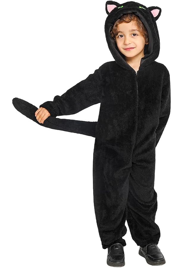 Amazon.co.jp: [JUNDOMECY] ハロウィン コスプレ 黒猫 猫 動物 コスチューム 子供 男の子 女の子 可愛い ブラック ふわふわ  オールインワン 着ぐるみ 猫耳 猫グローブ しっぽ付 親子服 イベント 演出服 舞台 舞台服 クリスマス 新年会 パーティー (M) : おもちゃ [QUNCHAORI] コスプレ ハロウィン 衣装 キッズ 黒猫 猫 ねこ 子供 男の子 女の子 可愛い ブラック ふわふわ オール