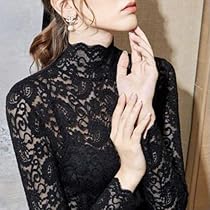 レオナール　タートルネック　シースルートップス　メッシュ　花柄　ブラック　M Amazon.co.jp: レース 花柄 長袖 トップス シースルー セクシー