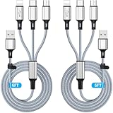 マルチ充電ケーブル、マルチ3 in 1 i-Phone充電ケーブル、Lightn-ing/Type-C/Micro USBユニバーサルポートアダプタ、1.8M/6FTロングナイロン編組電話充電ケーブルアダプタ、Android/i-Phone 15/Sumsung-2Pack用