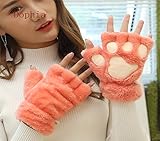 Dophiaレディース 手袋　可愛い 熊の手型 スマホ に便利 　肉球　ツメ 付き 大きな猫の手　可愛い　あったか　アニマル手袋 (watermelon red)