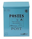 tomtask 郵便ポスト 壁掛け 郵便受け 郵便 ポスト アンティーク 調 鍵付き メールボックス (ブルー)