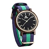 (Wooden Watch)ウッドウォッチ 2016新しい木製腕時計 ダブルストライプ ナイロンバンド アナログ表示　天然木 手作り 人気プレゼント 生活防水機能 専用ボックス 環境に優しい ファッシ