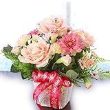 山久 ピンク系のカーネーションとバラのアレンジ 0903-1708 【CT触媒加工】【シルクフラワー】【造花】