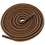 靴ひも シューレース 丸ひも 頑丈 耐用 登山靴用 ブーツ用 縞柄 カッキー×ブラウン 140cm