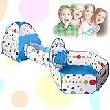 BYBREGAL® BABYLABEL みんなで遊べる秘密基地 折り畳みテントプレイヤード【つなげて遊べる3点セット/収納袋付き/ブルー】簡単収納/折りたたみ/軽量/持ち運び/おもちゃ箱/屋外屋内/知