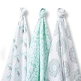 SwaddleDesigns SwaddleLite Set of 3 Marquisette Swaddle Blankets Premium Cotton Muslin SeaCrystal Lu