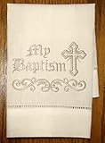 Integrity Designs Linen Baptism/Christening Cloth, White with Silver Embroidery, 100% Linen, 12 x 12