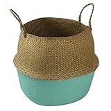 (Small, Blue) - Smartcoco Foldable Natural Seagrass Woven Hanging Storage Basket with Handle Toys La