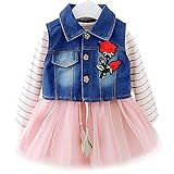 YY-Natuhi ベビー服 子供服 女の子 ワンピース デニムチョッキ 二点セット チュール スカート ふわふわ キッズ アウター コート かわいい 新生児 長袖 フオーマル 秋冬 バラ (120c