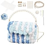 編み物のバッグ 手作りキット ハンドメイド 毛糸ポンポン 手芸キット 毛糸クラフト ハンドメイド かわいい編み物 DIYバッグ メイキングトイ 子供 大人 女の子 男の子 人気 プレゼント（ブルー）