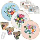 刺繍キット 刺しゅう 3セット クロスステッチ 花パターンあり 花束 フラワー 刺繍工具付き 初心者向け 日本語説明書付き 刺繍工具 刺繍枠20cm 刺繍糸 刺繍針 刺繍布 刺繍ツールセット 刺繍スターターキット